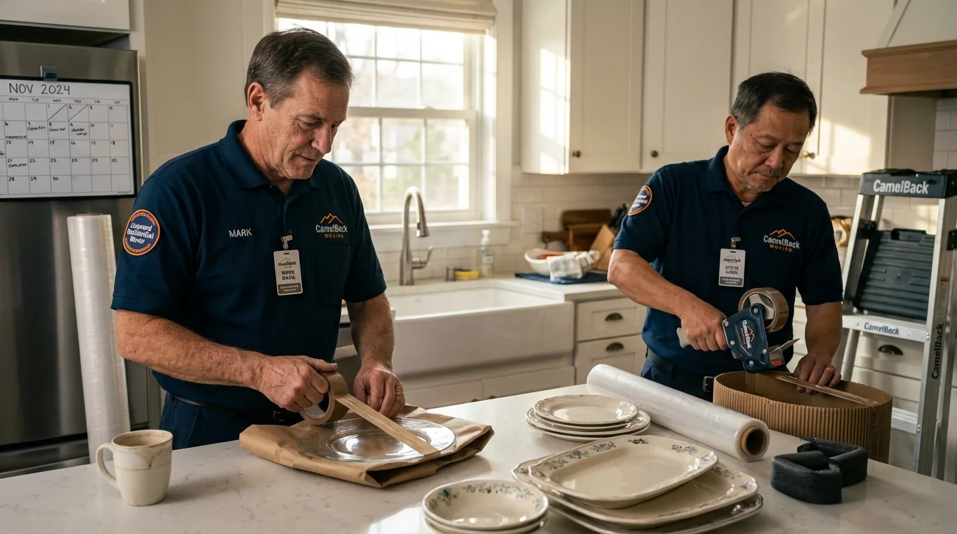 Professional crew packing kitchen dishware in Helper, UT